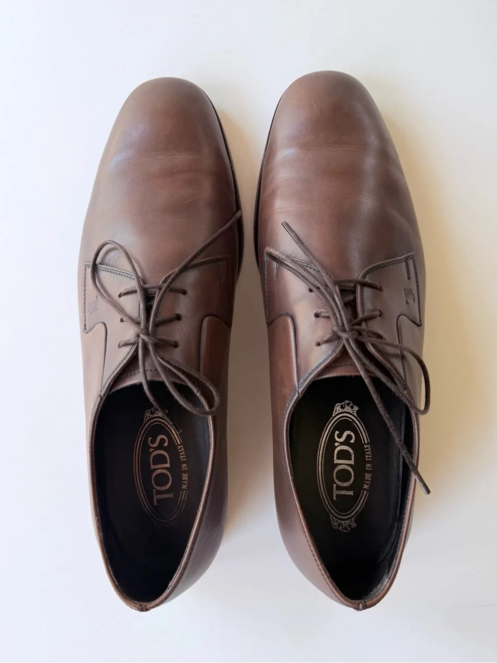 Tod's Smooth Leather Derby Lace-Up Plain Toe Dress Shoes in Brown Men’s Size 7